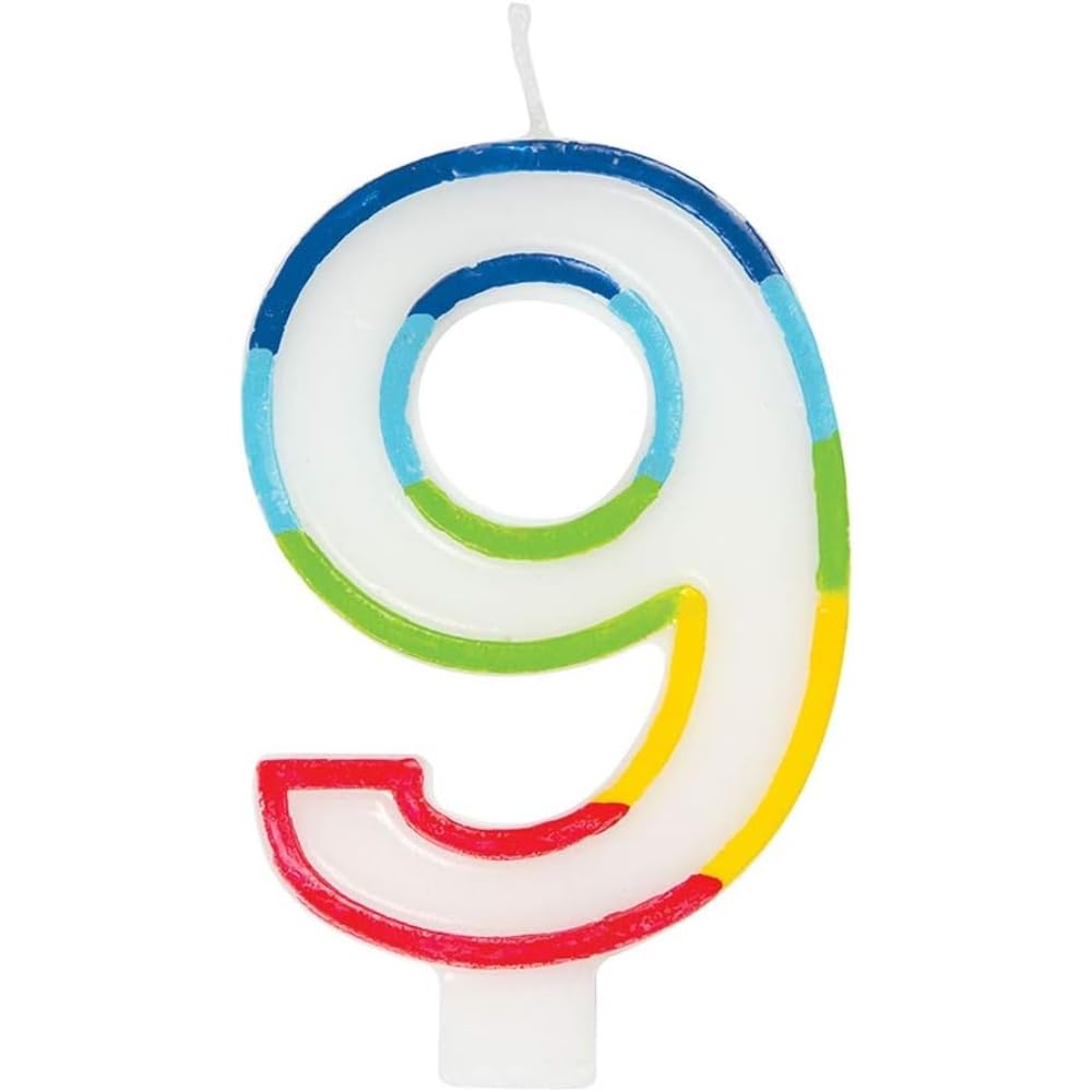Photo 1 of Unique Vibrant Rainbow Border Number "9" Birthday Candle - Multicolored & Eye-Catching Design - Perfect for Unforgettable Birthday Celebrations
