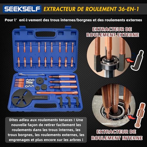 SEEKSELF 36 in 1 Bearing Puller Set, Inner Bearing Puller Separator Kit, Bearing Removal Tool, Gear Puller, Blue