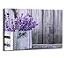 HlpiAMok HOMIEBUDS Canvas Prints Rustic Home Decor Canvas Wall Art - Purple Lavender Flowers on Vintage Wood Background Modern Living Room/Bedroom Decoration Stretched and Ready to Hang