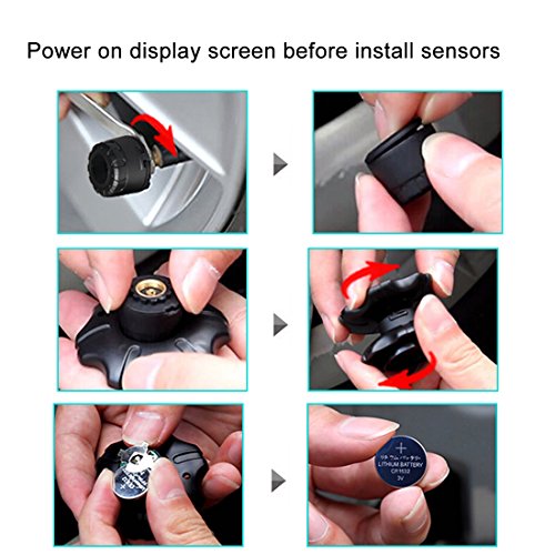 B-Qtech Wireless TPMS Tire Pressure Monitoring System with TPMS 4 Sensors and USB Charging Port Real-time Display of Temperature and Pressure and Alarm Function - Thumbnail 5