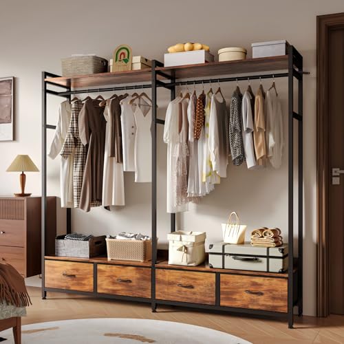 SIMPLE ESPACIO Closet Armables para Ropa,Armarios para Ropa Viene con Cuatro Cajones de Tela,Closet de Madera es Estilo Industrial,165 * 30 * 150 CM,Adecuado Paras Dormitorio,Lavadero (Color Retro)