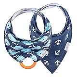 Dr. Brown's Super Soft Bandana Bibs with One Snap-On Teether, 3m+, Anchors & Whales, 2 Count