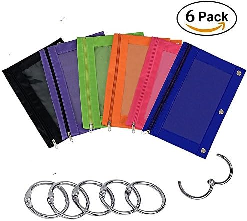 6 Set-3 Ring Pencil Pouch for Binder, Zippered Pen Holder Case/Pencil Bag for Boys Girls Teens Women Men, Stationary Makeup Storage Box for Travelling Office School, Invoice Bill file Document Bag