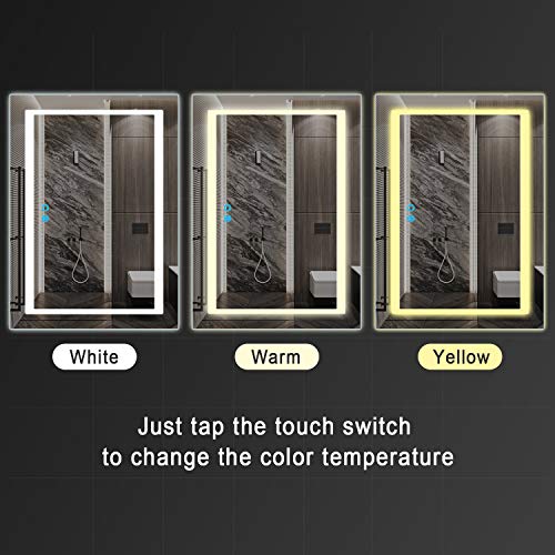PexFix 20 x 28 inch Bathroom Vanity Mirror, LED Backlit+Wall Mounted+Antifog & Dimmable Touch Switch+3 Color Modes+Polished Edge &Frameless+5500K Cool White+3000K Warm+ CRI>90+Vertical&Horizontal