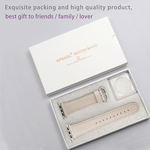 Apple Watch Band 38mm, WFEAGL Retro Top Grain Genuine Leather Band Replacement Strap with Stainless Steel Clasp for iWatch Series 3,Series 2,Series 1,Sport, Edition (Ivory White Band+Silver Buckle)
