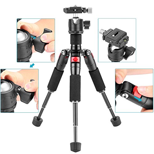 NEEWER Mini Trépied pour Appareil Photo avec Rotule à 360° en Alliage d’Aluminium 20″/50cm 1/4″ Plaque Rapide de Type Arca,Trépied de Voyage de Bureau Portable pour Caméscope DSLR, Charge Max:11lb/5kg