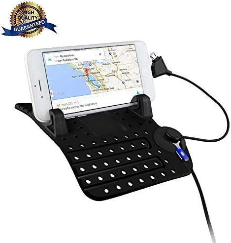 Car Phone Holder Smartphone Mount - Silicone Pad Cell Phone Bracket with Lighting and Mirco USB 2 in 1 Connector Cable, Magnetic Absorption Charging Port for iPhone Samsung Android and GPS