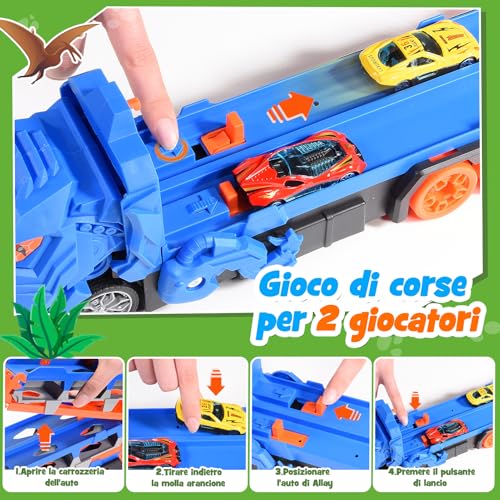 iKidiki Dinosaurs Truck Cars for Children, Toy Child 2 3 4 5 Years Dinosaurs for Children Gift Child 2 3 4 5 Years Old Truck Toy for Children, Track Car with 6 Alloy Racing Cars