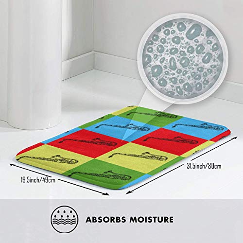 WOWINNER Anti-Slip Mildew Resistant Anti Bacterial Floor Mat Super Soft Bath and Shower Carpet Pop Art Saxophone Bath Rug Support Machine Wash