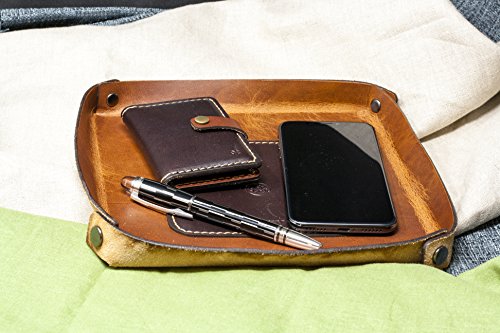Leather Valet Tray - Full Grain Horween Leather / Desk Organizer / Design Tray / Horween Bi-color - Thumbnail 5