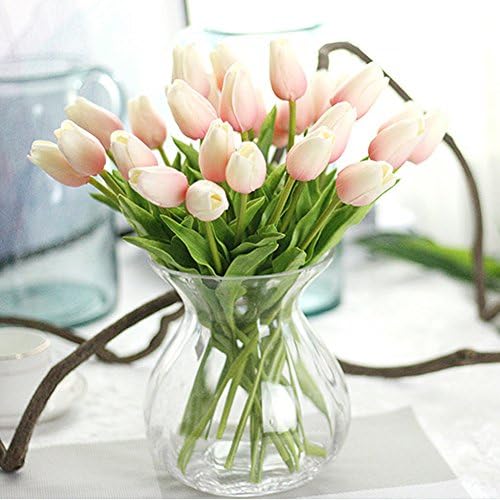 Julvie Fake Flowers Lifelike Artificial Tulip PU Flowers Wedding Home Decoration,Pack of 30