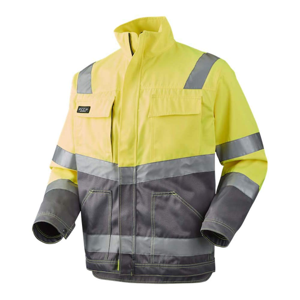 J.A.K. 111058605 Series 11105 70% Polyester/30% Cotton Blouson Jacket, EN 20471, Class 2, Yellow/Grey, XXL Size