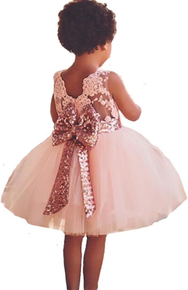 Freefly Flower Girls Dress Wedding Christmas Party Birthday Sequins Bowknot Floral Sleeveless Princess Formal Dress