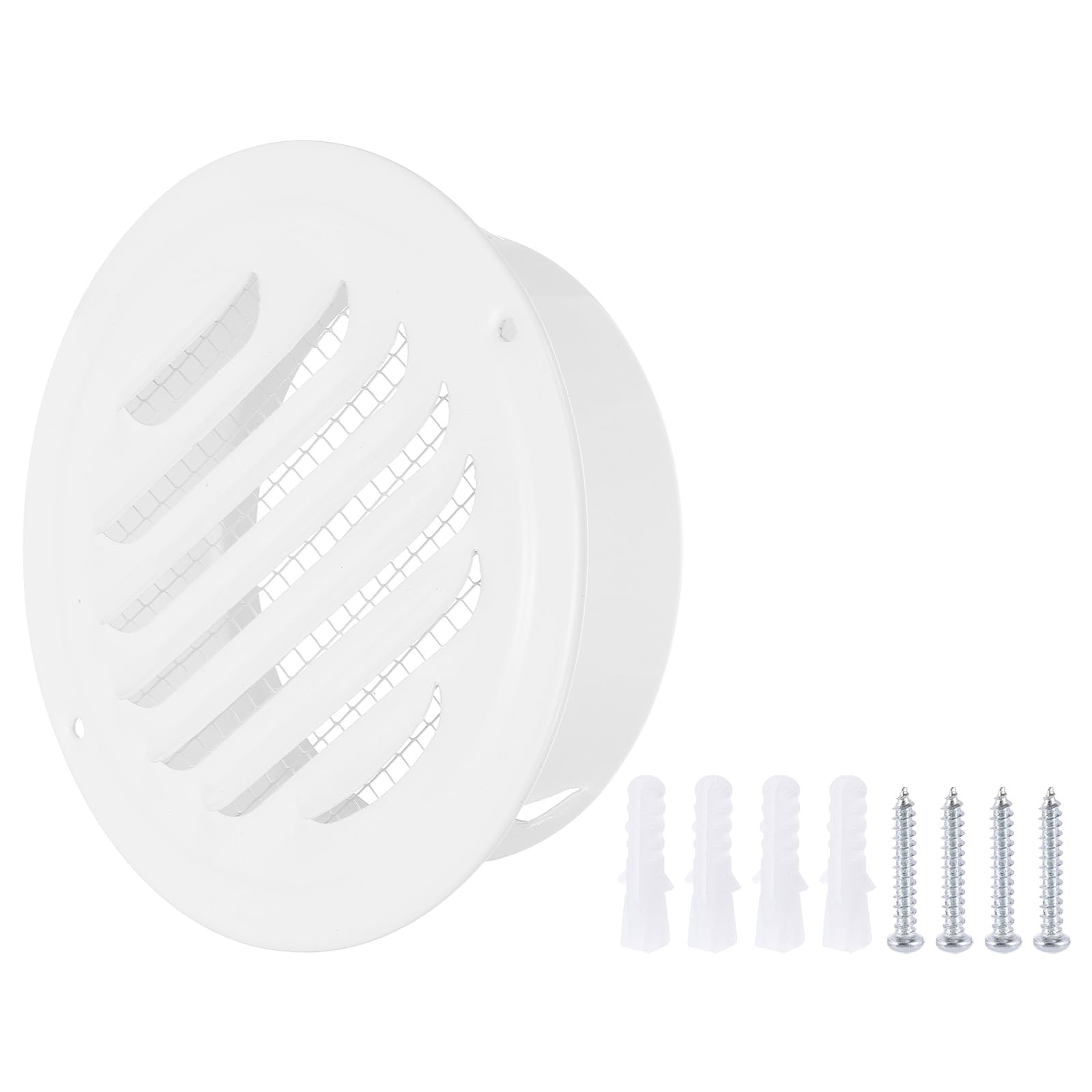 PATIKIL 5" Round Air Vent Cover, 2pcs Stainless Steel Louvered Wall Inlet Outlet Grill Screen Mesh Ducting Soffit Vent with Screws for Ventilation, White
