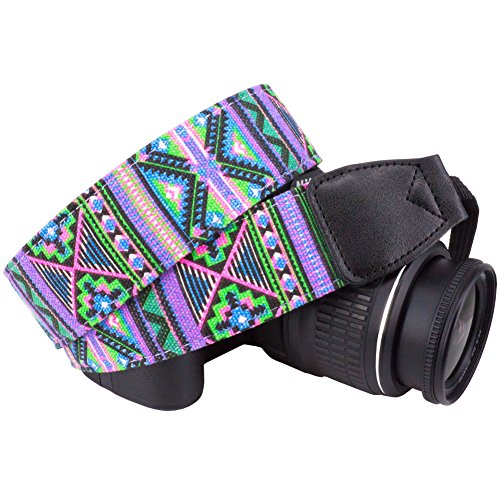 Wolven DSLR/SLR Camera Neck Shoulder Strap Belt Canvas Digital Camera Strap For Nikon Canon Samsung Pentax Sony Olympus Leica ETC (Purple Green)