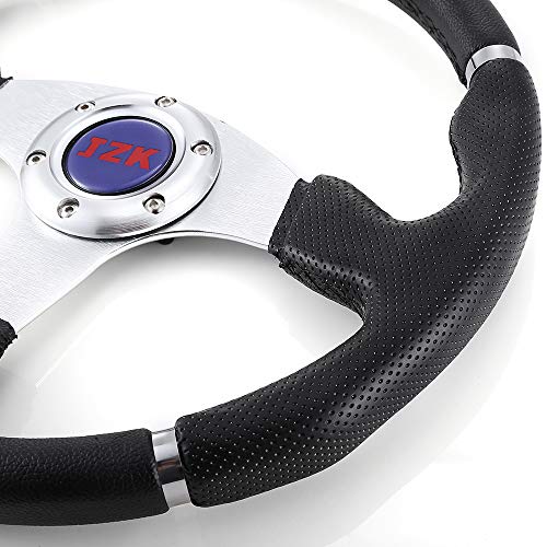 JZK New Classic Universal Steering Wheel 350mm 6 Bolts PVC Material Grip and Brushed Stainless Spokes - Thumbnail 4