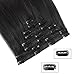 Real Clip in Hair Extensions Natural Black 8 Pieces - Premium Womens Straight Double Weft Thick Remy Hair Extensions Clip in on Human Hair for Long Hair (16