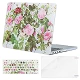 MOSISO Plastic Flower Pattern Hard Case Only Compatible MacBook Pro Retina 13 Inch (A1502/A1425)(W/O CD-ROM) Release 2015/2014/2013/end 2012 & Keyboard Cover & Screen Protector, Blooming Peony Leaves