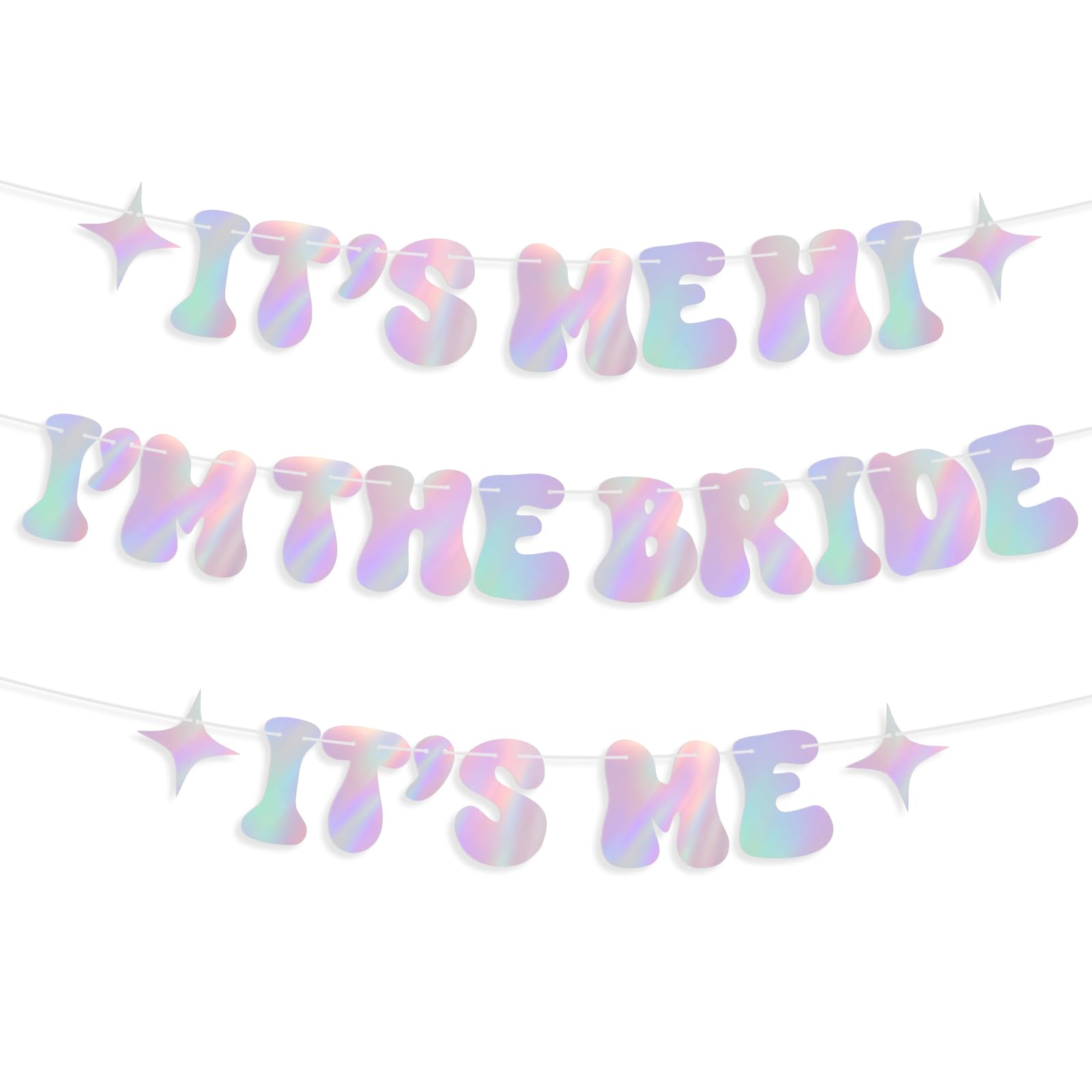 Bride Banner for Bachelorette Party, IT'S ME HI, I'M THE BRIDE, Gradual Change Color Sign Bunting Shiny Adjustable Cardboard Garland Singer Party Decorations