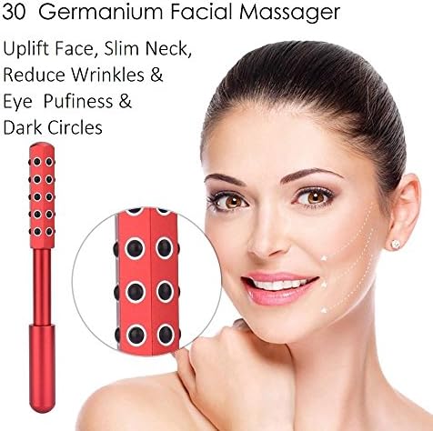 Germanium Face Beauty Massage Roller - with Carry Bag & Gift Box (Red)