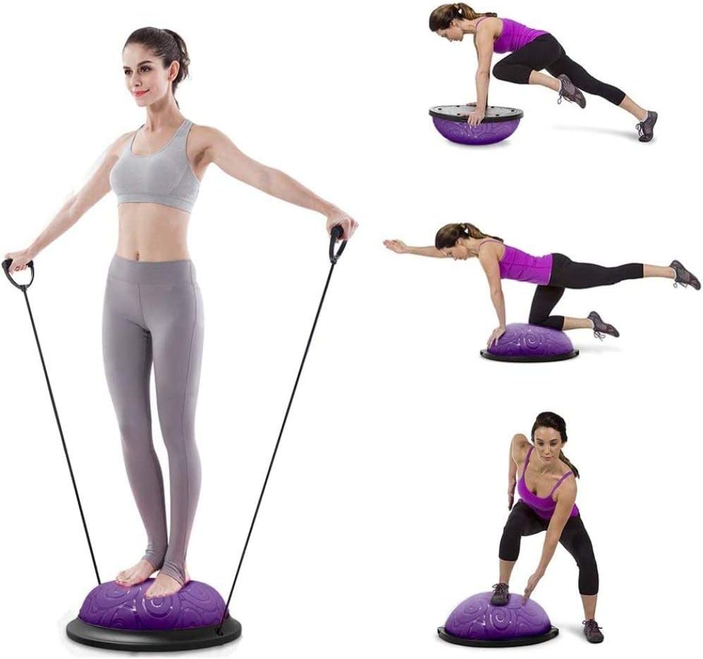 22.8"Yoga Balance Trainer Air Dome Ball With 2 Elastic Strings Fitness Strength Exercise Ball