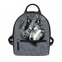 Sunshineshow Cute Wolf Print Mini Shoulder Backpack PU Leather Fashion Daypack Waterproof Purse for Girl
