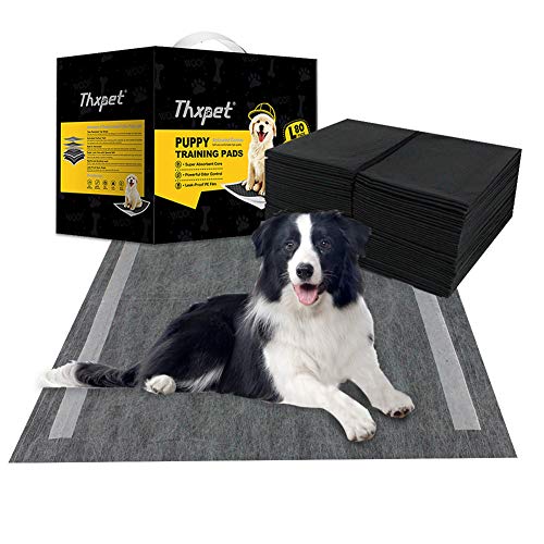 Thxpet Pet Puppy Pads Black Activated Carbon 22" by 23" Dog Pee Potty Training Pad 80Count