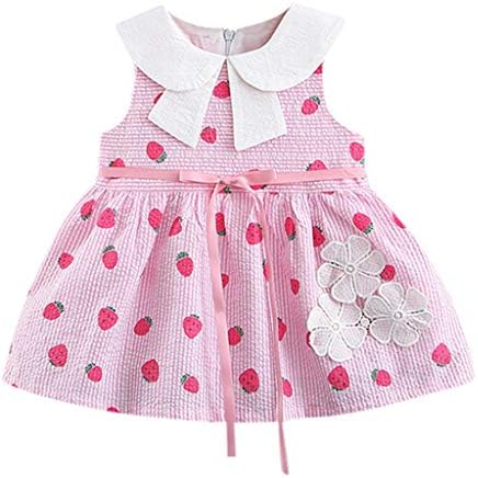 Baby Clothing Jaminy Toddler Baby Girls Ruched Flowers Strawberry Skirt Princess Dress Casual Clothes