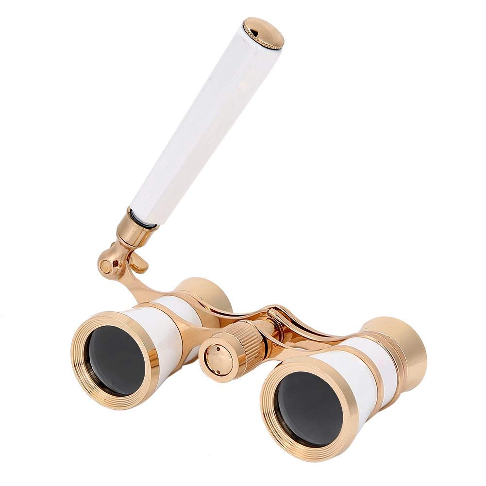 Opera Binocular, Glasses Telescope 3X25 Theater Glasses Mini Binocular Concert Portable Compact Lightweight, with Handle for Adults Kids Women Girls in Musical(white)
