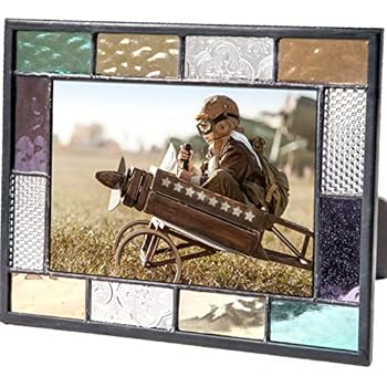 Stained Glass Picture Frame 4x6 Photo Display Easel Back Colorful Home Decor Blue Green Purple Amber Clear Gift Men Women J Devlin Pic 386-46HV