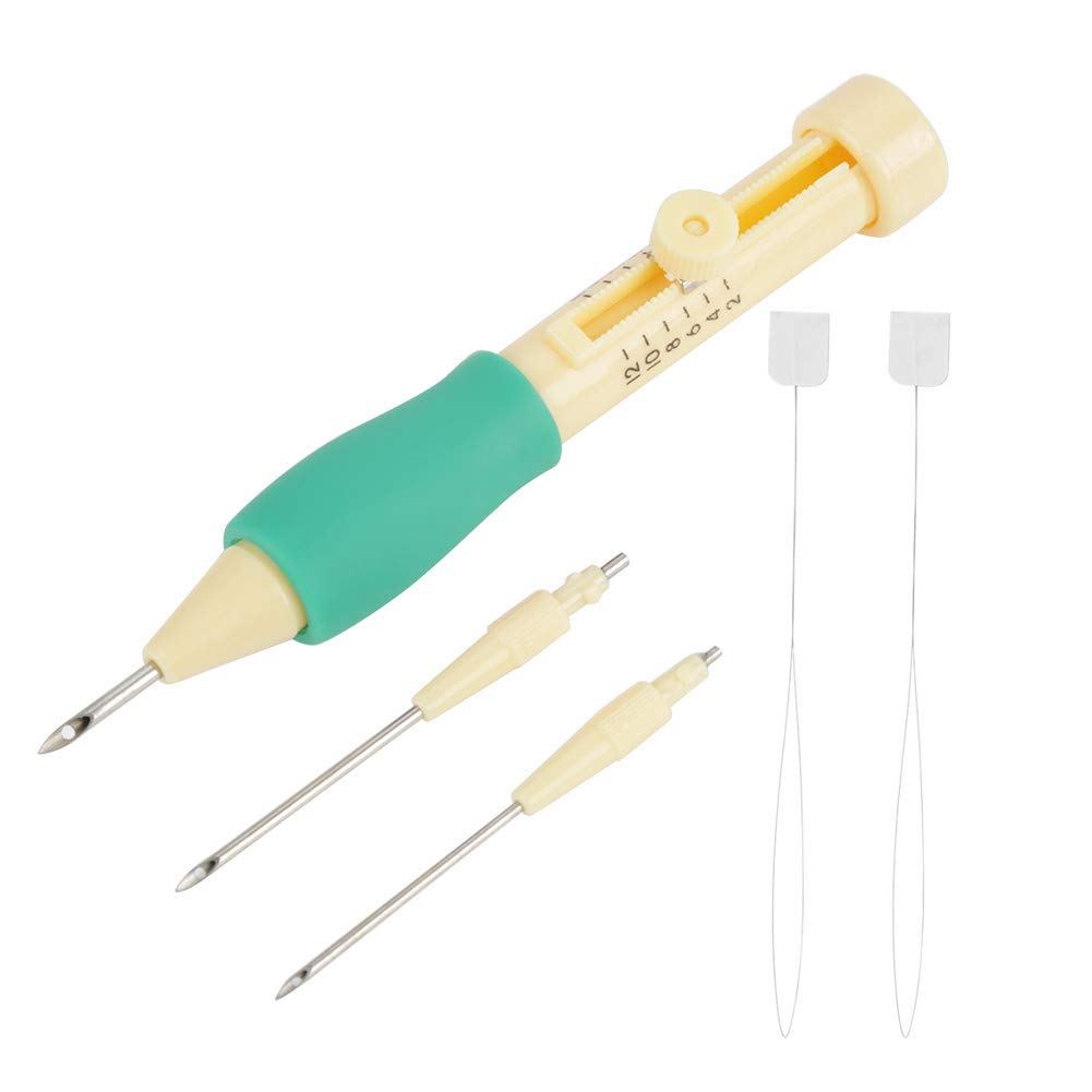 Embroidery Needle Punch Kit Tool, with 3 Sizes Needle Pen for DIY Craft (Yellow and Green)