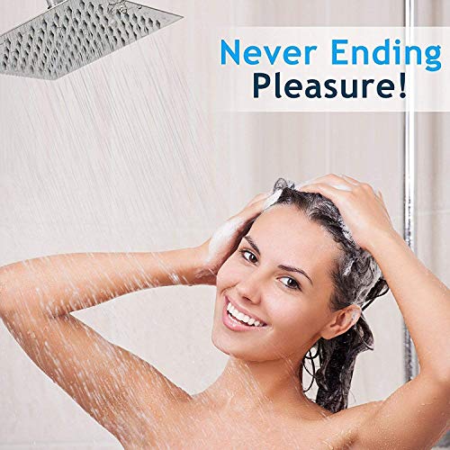 Alta Presión Montaje Fijo de Cabeza de Ducha de lluvia-12 Pulgadas/30cm Gran Cuadrada 304 de Acero Inoxidable Ducha de Spray - 1/2'' Conector, Rotación de 360 Grados-con Boquilla de Silicona- Ultra Fino Ahorro de Agua Regaderas Fijas para Baño Gigante Piso Individual-RabbitStorm (12 Pulgadas)