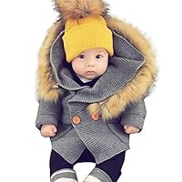 Hoodie Sweater Coat,Leegor Toddler Baby Boys Girls Faux Fur Collar Knitted Tops Warm Jacket Clothes (6M, Gray)