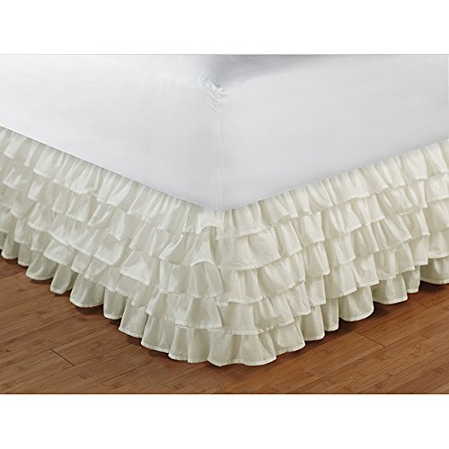 IVORY Multi Layered RUFFLE BED SKIRT KING Size (Select DROP LENGTH) 1000TC