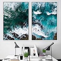 2 Piece Framed Canvas Wall Art Coastal Scenery Canvas Prints Home Artwork Decoration for Living Room,Bedroom - 16