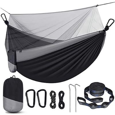 Camping Hammock with Net,Travel Portable Lightweight Hammocks with Tree Straps and Solid D-Shape Carabiners,Parachute… 51EHGvR%2B1dL