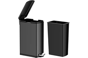 Garvee 8-Gallon (30l) Slim Stainless Steel Trash Bin with Inner Bucket, Narrow Step-on Garbage Can with Soft-Close Lid – Idea