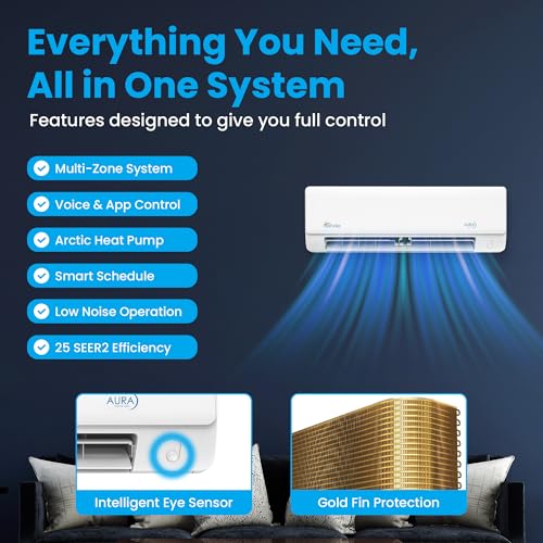 Senville 18000 BTU Dual Zone Mini Split Air Conditioner Heat Pump, 1.5 Ton, 2 Zone, Works with Alexa, White