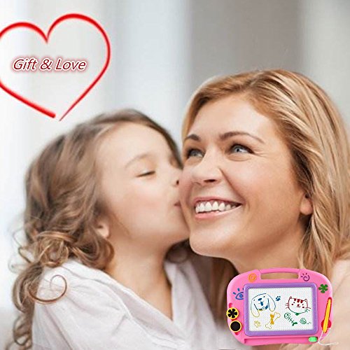 asika Magnetic Drawing Board for Kids & Toddlers, Erasable Colorful Magna Doodle Toys Writing Sketching Pad with 1 Pen & 2 Stamps, Travel Size (Pink) - Thumbnail 2