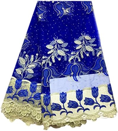 Yw Chan Can 5 Yards African Lace Fabric Nigerian French Net Lace Embroidered and Beading Tulle Fabrics Guipure for Wedding Dresses new-fabric-054 blue