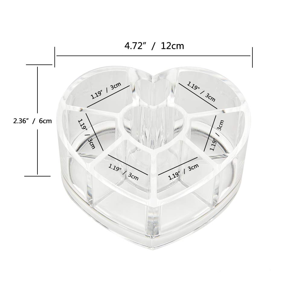 Arcylic Makeup Organiser Brush Holder Cosmetic Storage Box Heart Shape Lipstick Organiser Clear Cosmetic Container Make up Organiser Holder