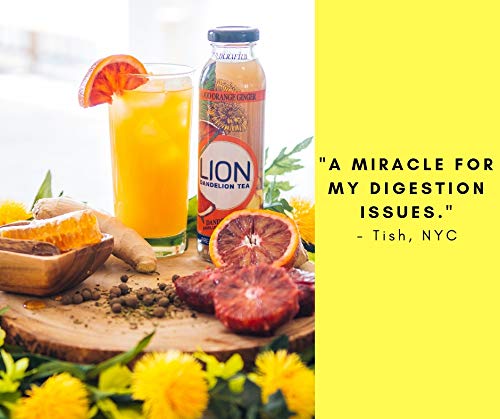 Prebiotic Tea LION (Blood Orange Ginger) Dandelion, Improve Digestion, Reduce Bloating, Our Prebiotics, Feed Your Probiotics, Boost Immune System, Delicious and Refreshing Bottled Tea, Dandelion Leaf