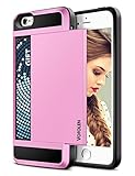 iPhone 5S Case, iPhone 5 Case, Vofolen Impact Resistant iPhone 5S Wallet Case Hybrid Bumper Armor Snap-on Black Soft Rubber Cover Protective Shell Card Holder for iPhone 5 5S SE - Pink