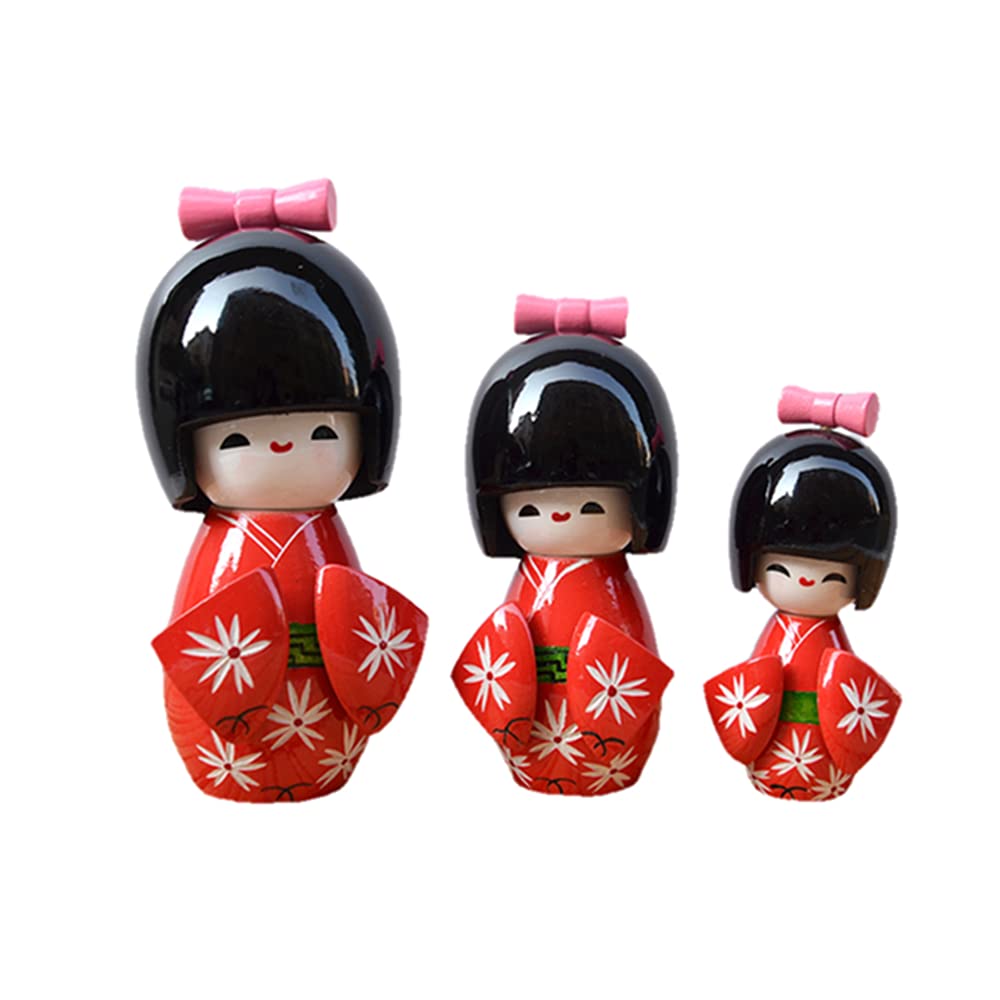 Japanese Wood Doll-Set of 3 (Red)