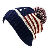 The Hat Depot 900FLAGRDNV AMERICAN FLAG KNIT BEANIE WITH POM POM-1COLOR