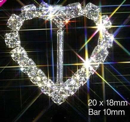 Top Quality Heart Diamante Rhinestone Ribbon Buckle Slider With Vertical Bar - by Wedding Wonders