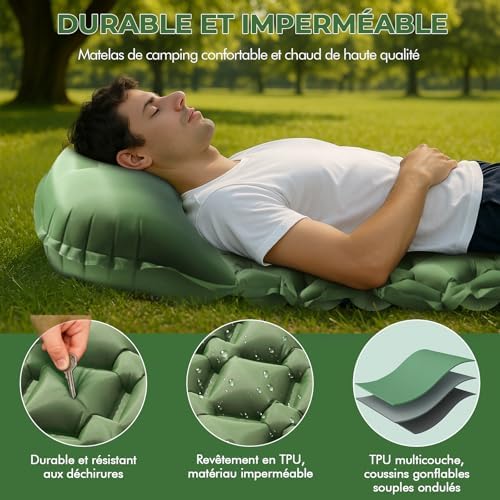 Matelas de Camping, Tapis de Camp Gonflable 195cm*60cm