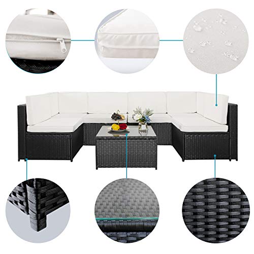 image for M/W M & W M&W 7 Pieces Patio Sofa Set, PE Wicker Rattan Outdoor Sectio