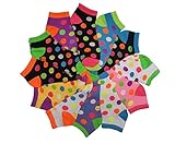 Differenttouch 12 Pairs Pack Women Low Cut Colorful Fancy Design Ankle Socks (9-11, Neon Polka Dot 103)