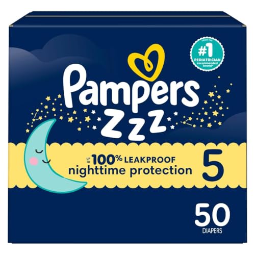 Pampers ZZZ Overnight Diapers, Size 5 (27+ lbs), 50 Count, Nighttime Protection…